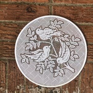 Framed White Semi Sheer Lace Sparrows on a Branch Ready to Hang